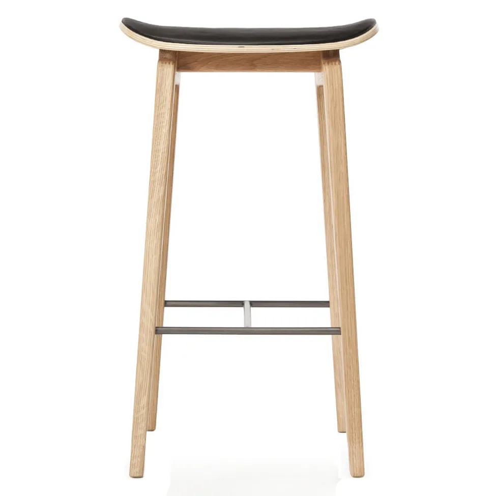Tabouret de bar NY11 assise cuir chêne 65 cm, Ultra black NORR11