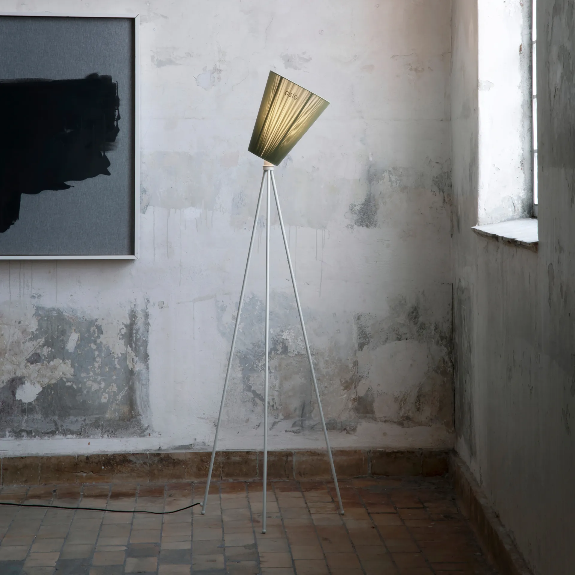 Lampe sur pied Oslo Wood abat-jour, Vert olive Northern