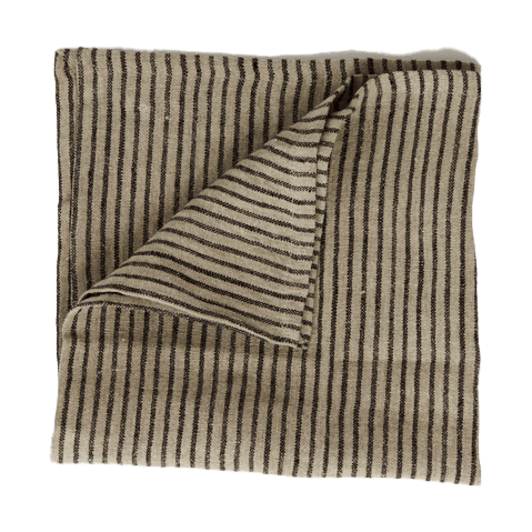 Serviette en lin Stripe 45x45 cm - Noir-sable - Olsson & Jensen