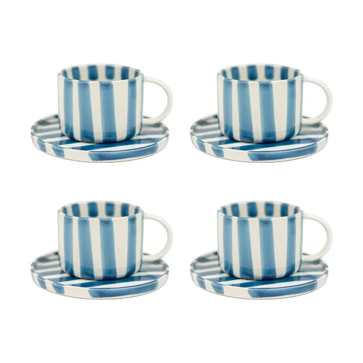 Tasse avec soucoupe Monica lot de 4 - Bleu - Olsson & Jensen