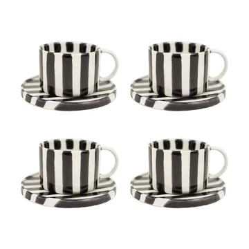 Tasse avec soucoupe Monica lot de 4 - Noir - undefined - Olsson & Jensen
