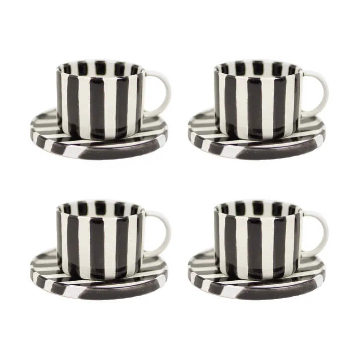 Tasse avec soucoupe Monica lot de 4 - Noir - undefined - Olsson & Jensen
