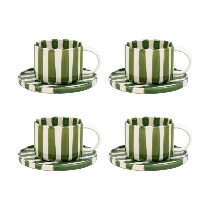 Tasse avec soucoupe Monica lot de 4 - Vert - undefined - Olsson & Jensen