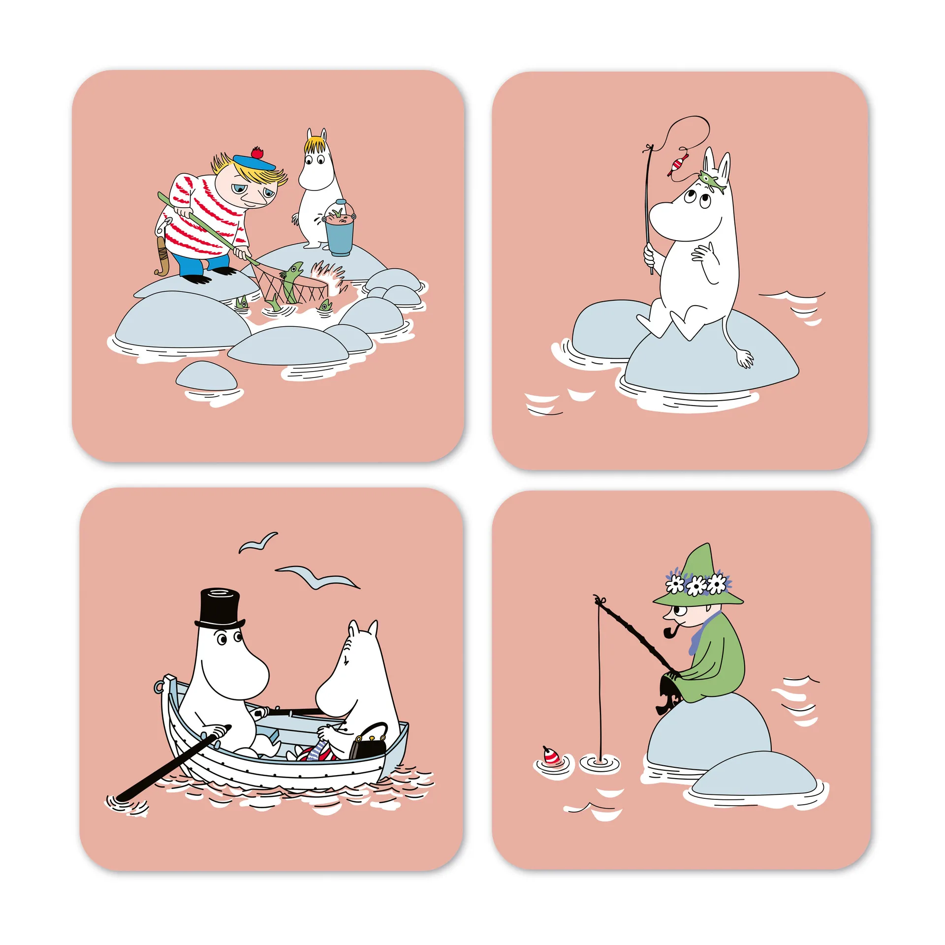 Dessous de verre Moomin été 2022 Fiske Lot de 4, Rose Opto Design