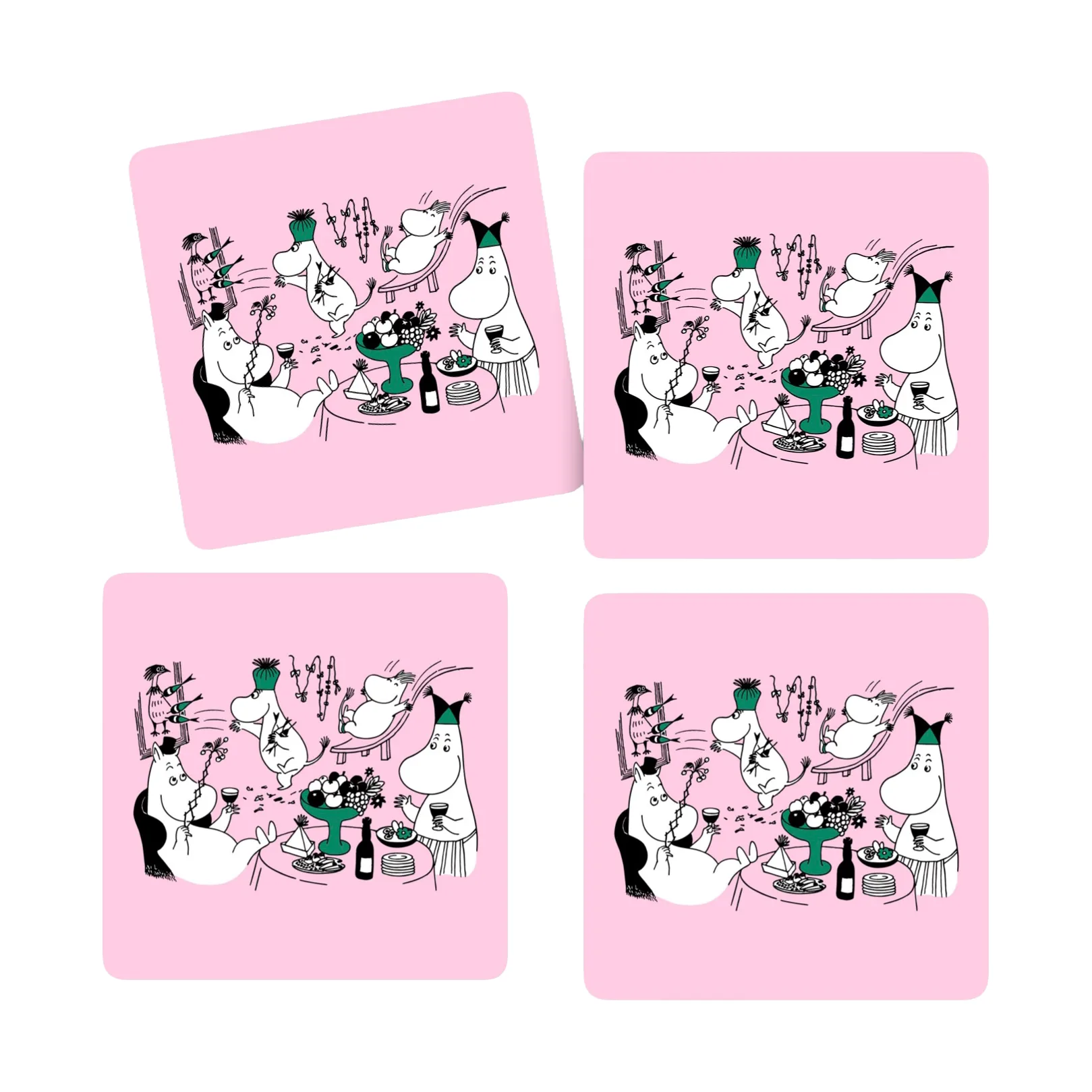 Sous-verres en verre Moomin 80 9x9 cm lot de 4, Rose Opto Design