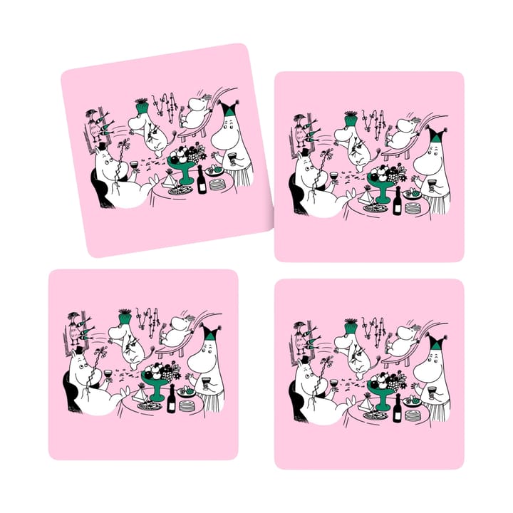 Sous-verres en verre Moomin 80 9x9 cm lot de 4 - Rose - Opto Design