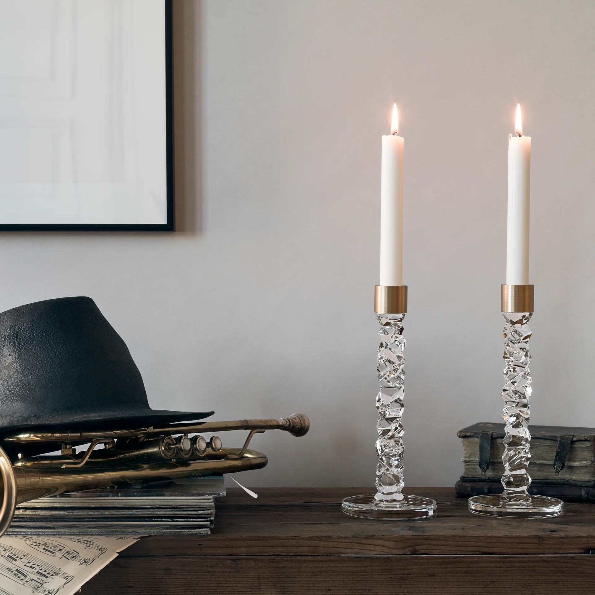 Bougeoirs Carat laiton lot de 2, lot de 2 Orrefors