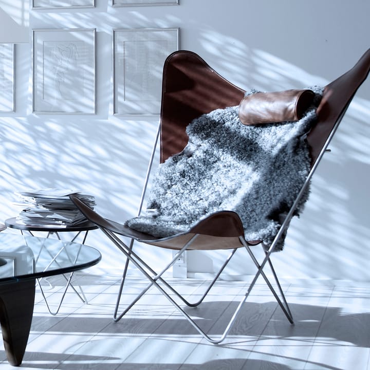 Fauteuil papillon KS Chair - cuir noisette, support en acier inoxydable - OX Denmarq