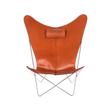 Fauteuil papillon KS Chair - cuir noisette, support en acier inoxydable - OX Denmarq