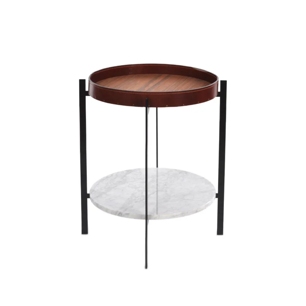 Guéridon Deck, teck, support noir, étagère en marbre blanc OX Denmarq