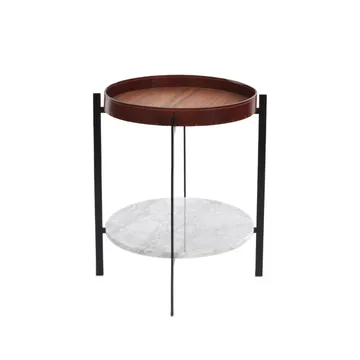 Guéridon Deck - teck, support noir, étagère en marbre blanc - OX Denmarq