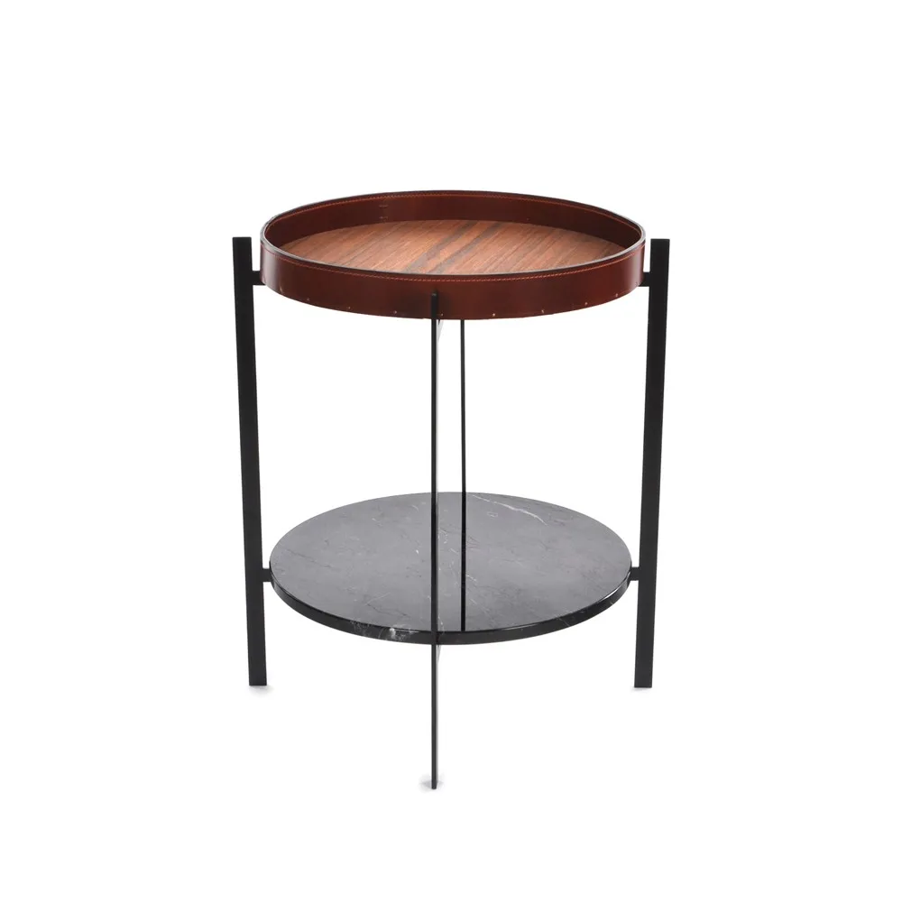 Guéridon Deck, teck, support noir, étagère en marbre noir OX Denmarq