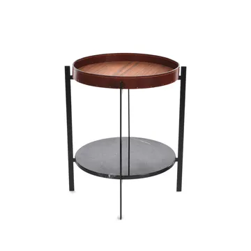 Guéridon Deck - teck, support noir, étagère en marbre noir - OX Denmarq