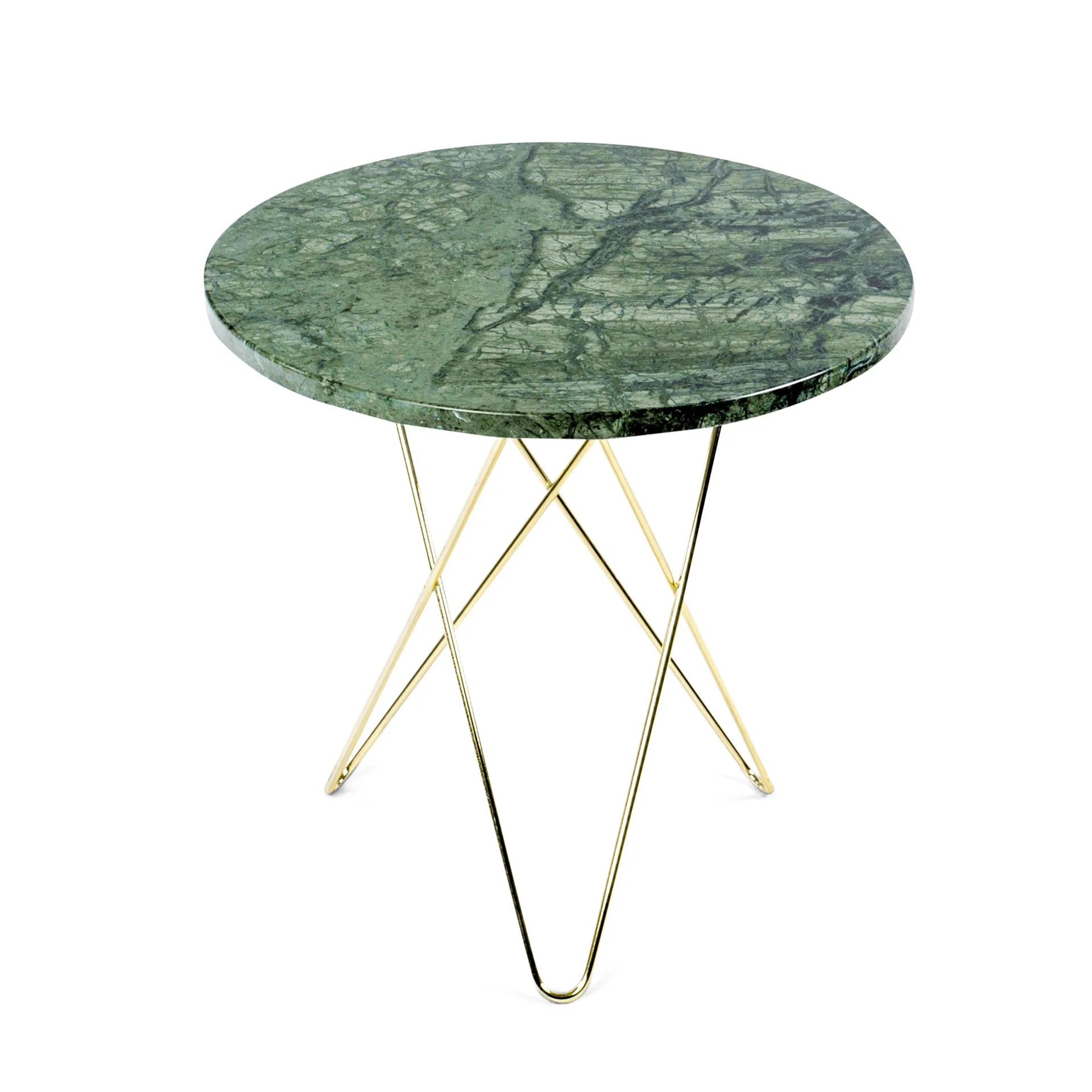 Mini table d'appoint O Tall Ø50 H50, structure en laiton, marbre vert OX Denmarq