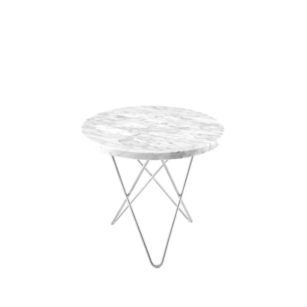 Table basse Mini O, marbre blanc, support en acier inoxydable OX Denmarq