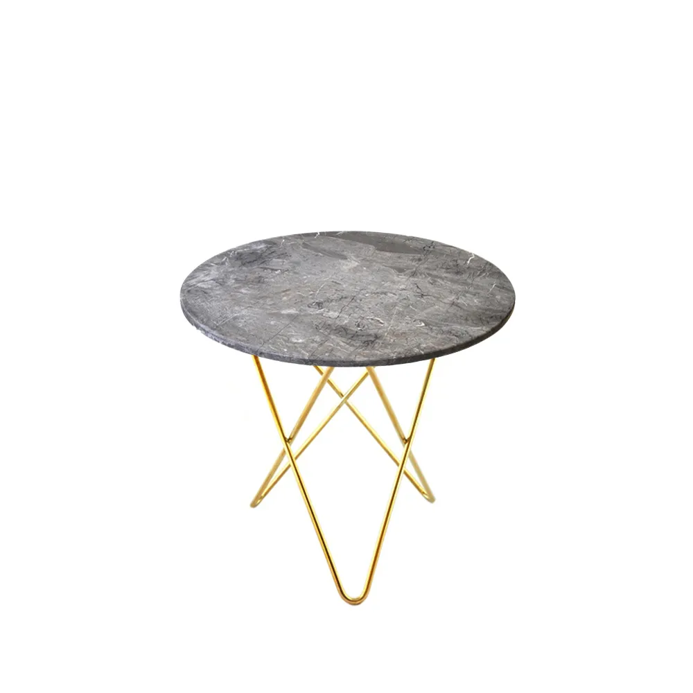 Table basse Mini O, Marbre gris, support en laiton OX Denmarq