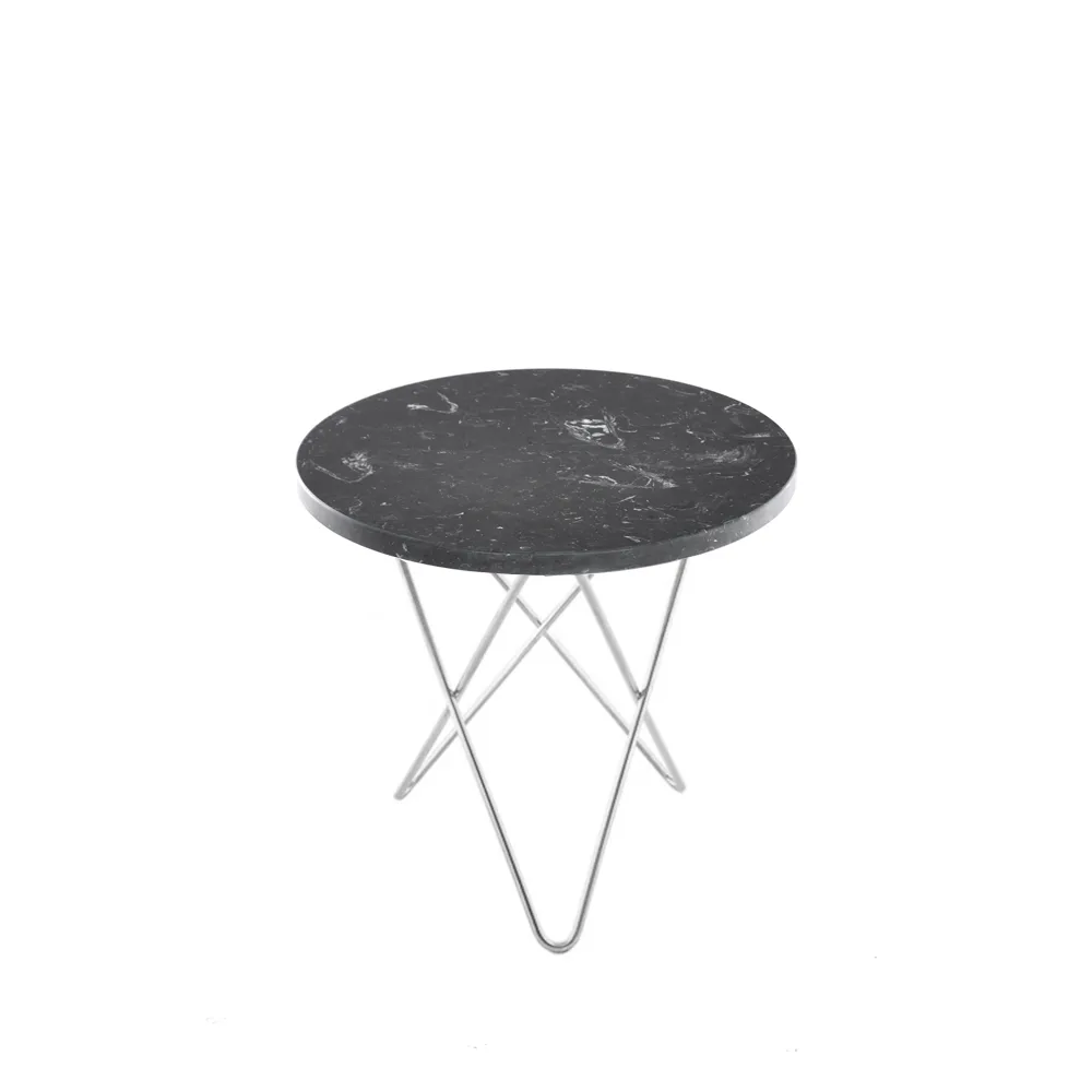 Table basse Mini O, marbre marquina, support en acier inoxydable OX Denmarq