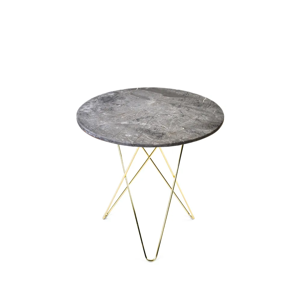 Table basse Mini O Tall, Marbre gris, support en laiton OX Denmarq