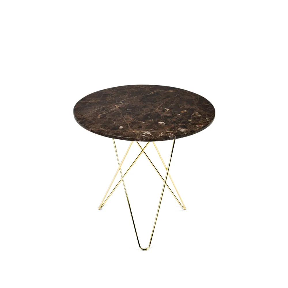 Table basse Mini O Tall, marbre marron, support en laiton OX Denmarq