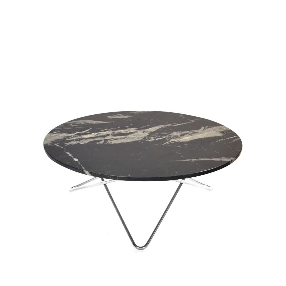 Table basse O Large, marbre marquina mat, support en acier inoxydable OX Denmarq