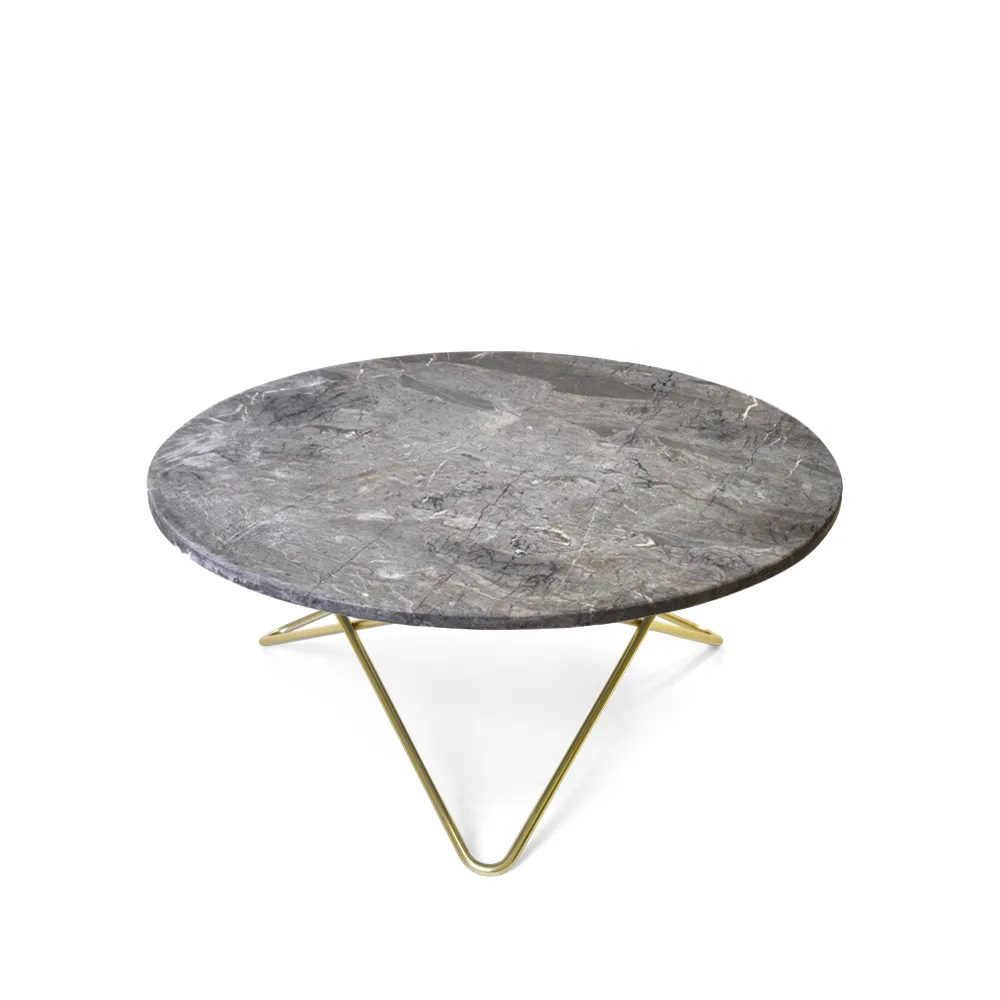 Table basse O, Marbre gris, support en laiton OX Denmarq