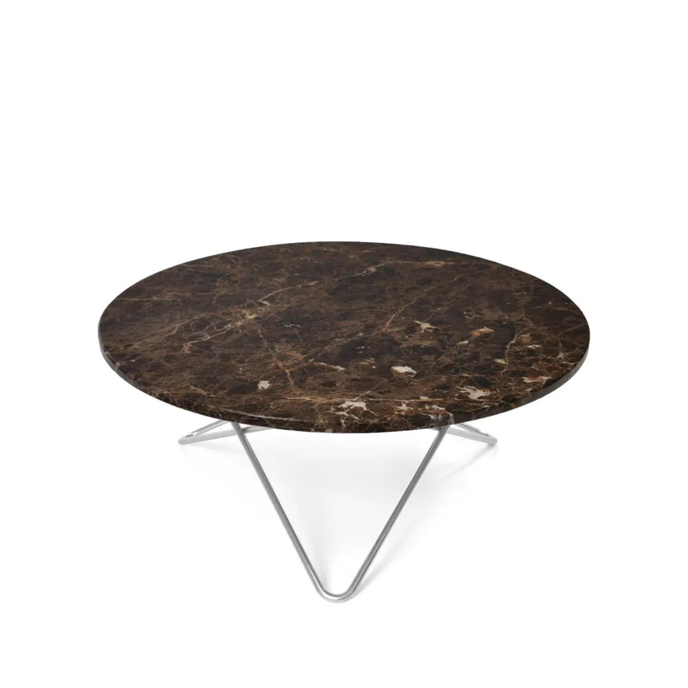 Table basse O, marbre marron, support en acier inoxydable OX Denmarq