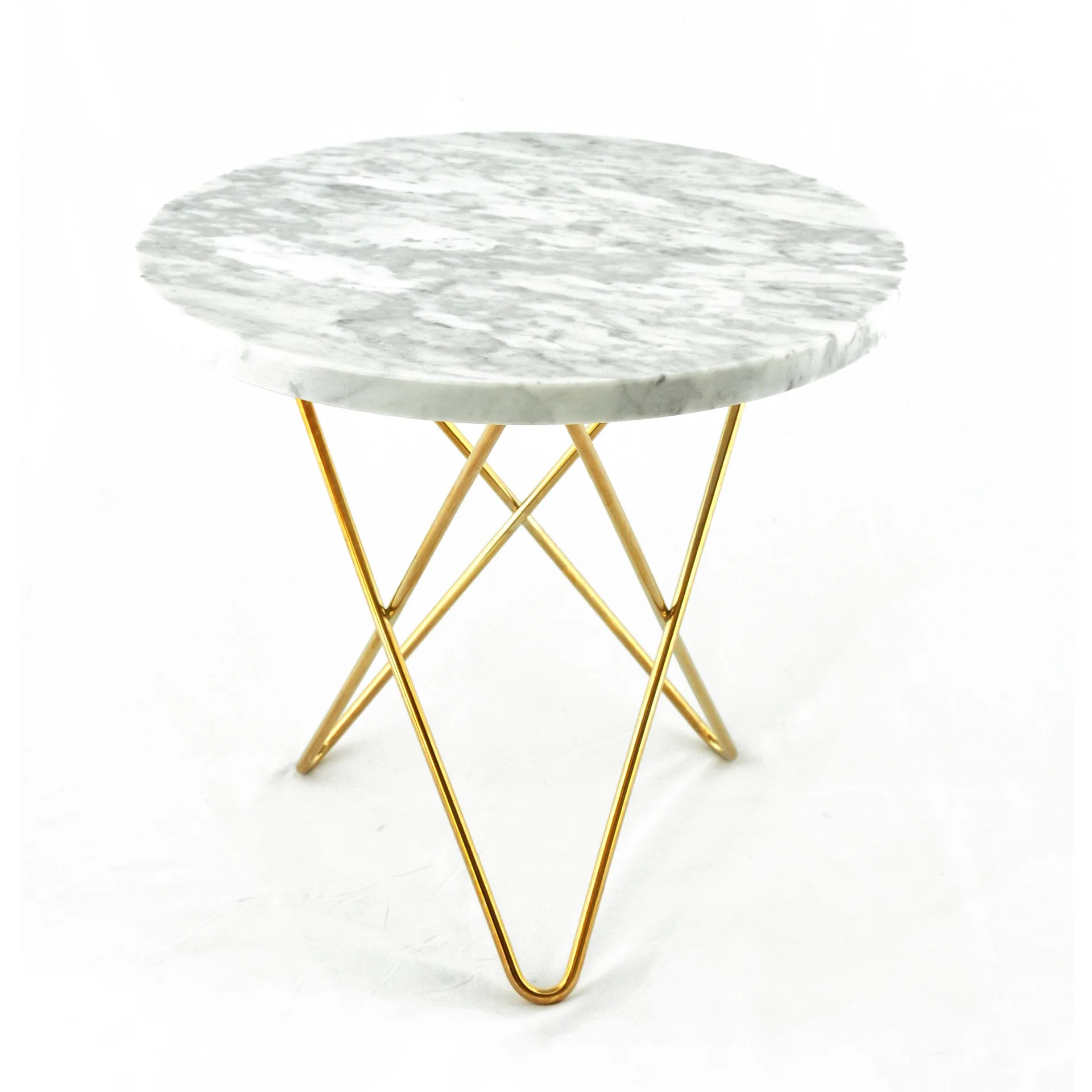 Table d'appoint Mini O Ø40 H37, structure en laiton, marbre blanc OX Denmarq