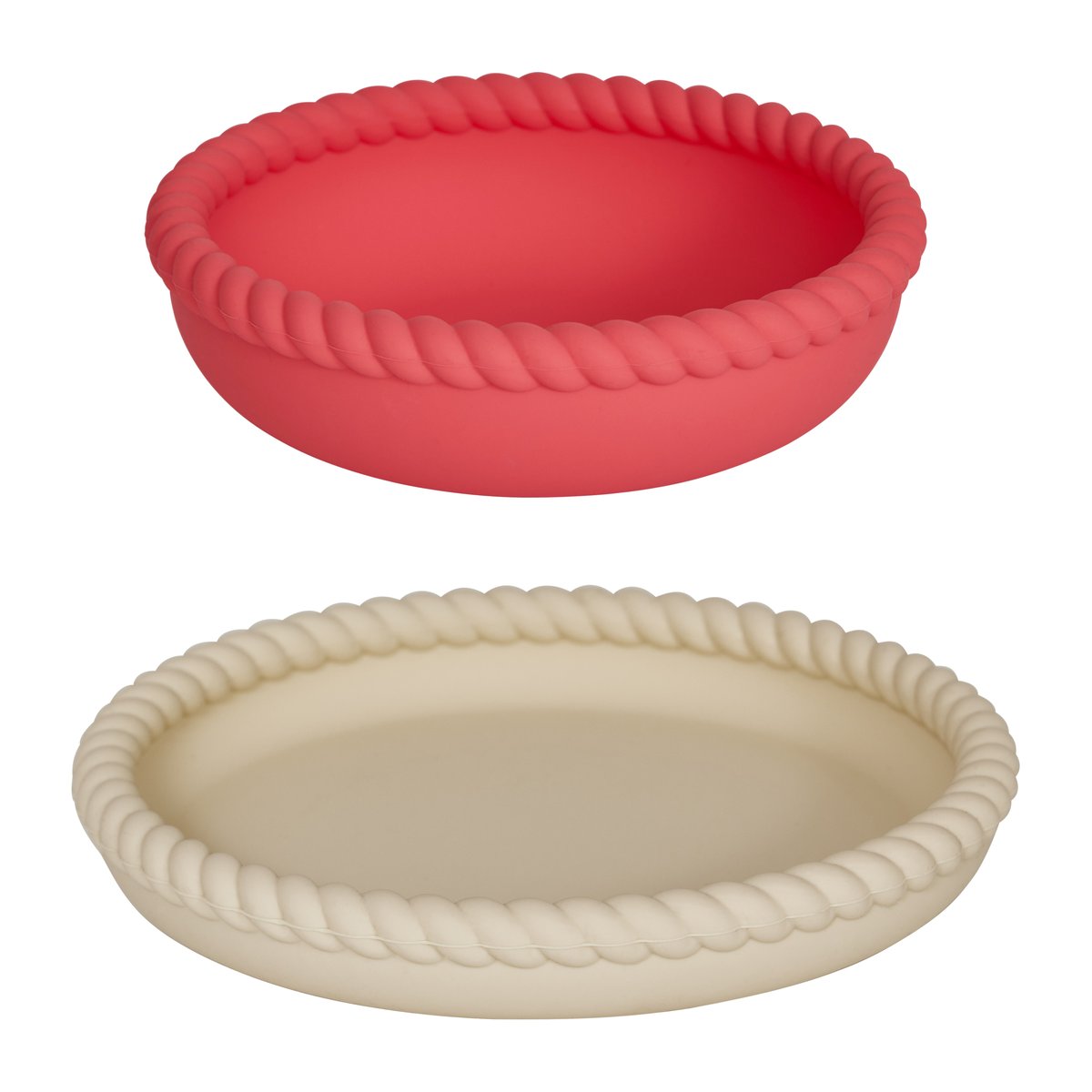 OYOY Assiette et bol Mellow Vanilla-CherryRed | Design Scandinave | Assiettes plates | Beige