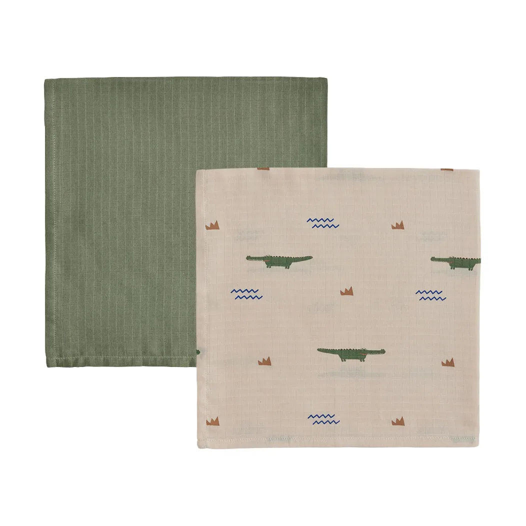Couverture pour enfant Crocodile lot de 2, Beige-olive green OYOY