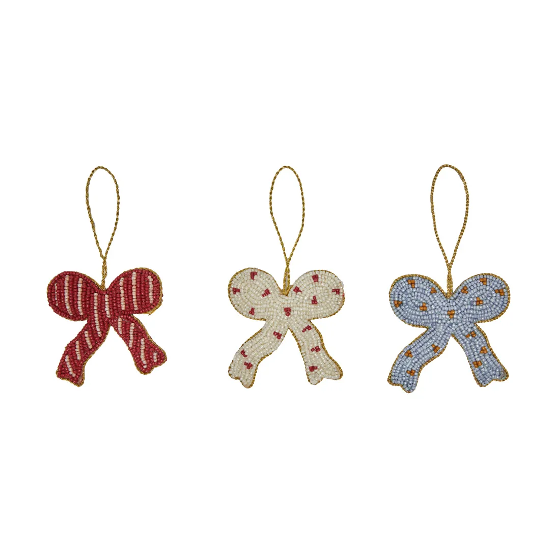 Décoration suspendue Christmas Bow, lot 3, Cerise rouge-blanc cassé-bleu OYOY