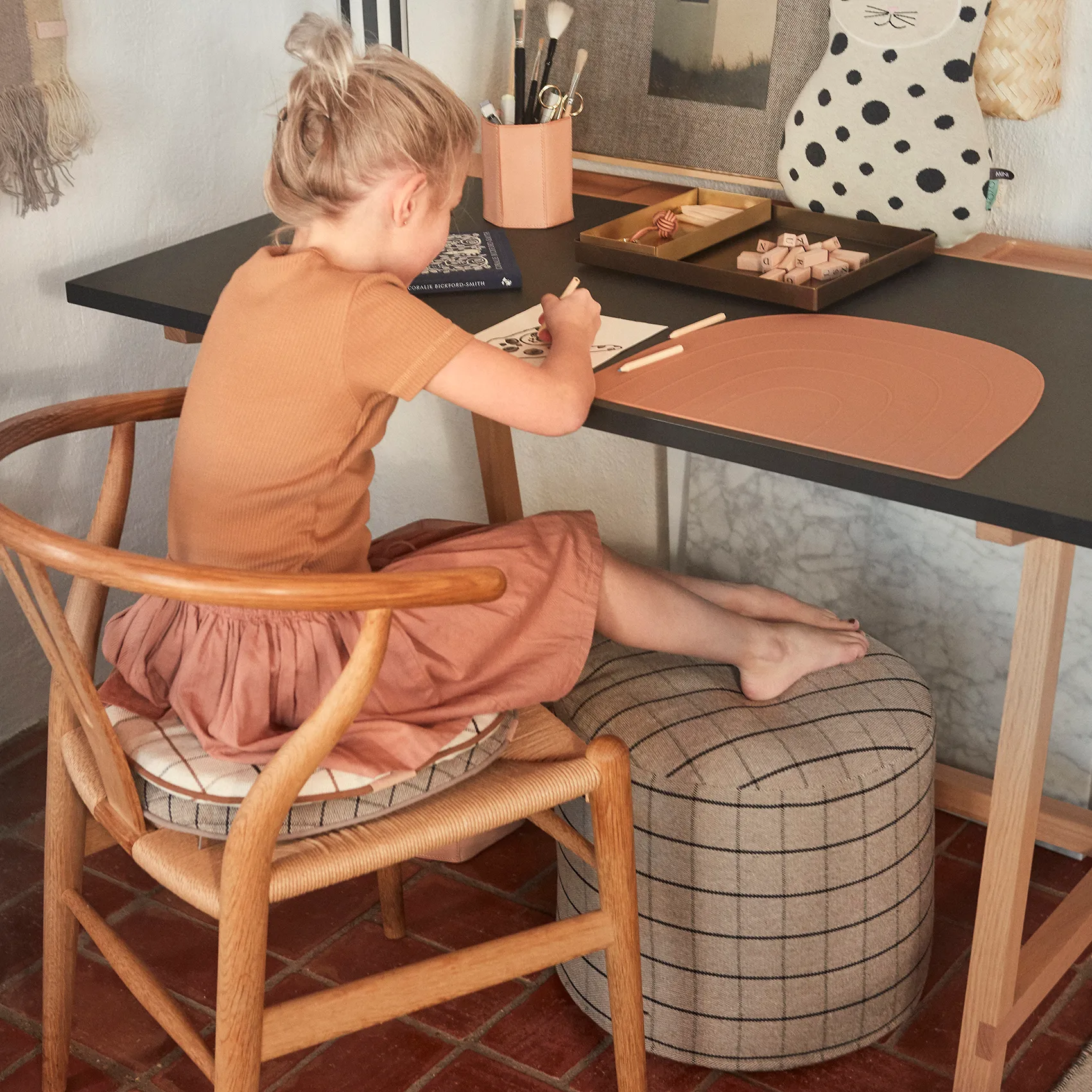 Pouf Grid Ø40 cm, Clay OYOY