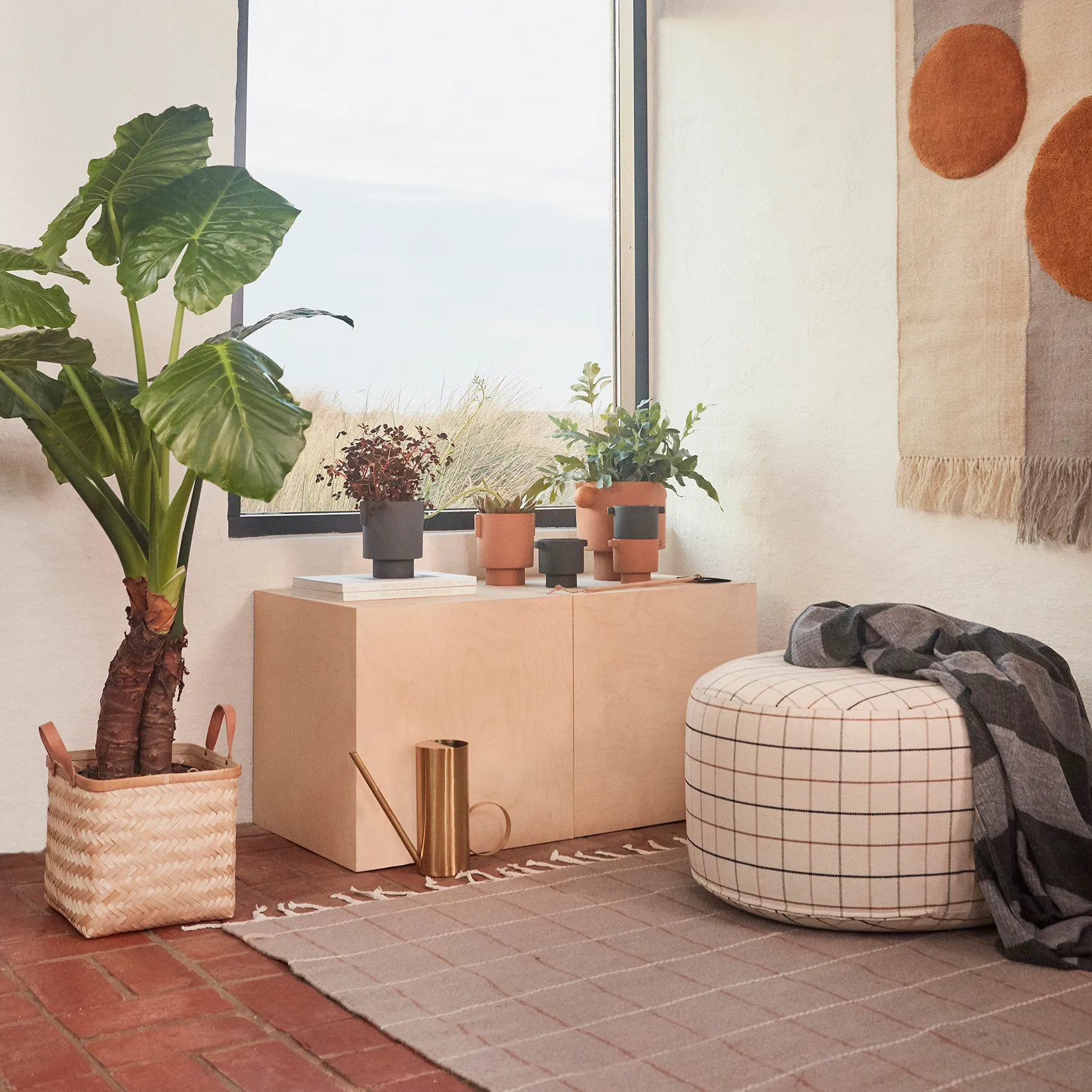 Pouf Grid Ø65 cm, Off white OYOY