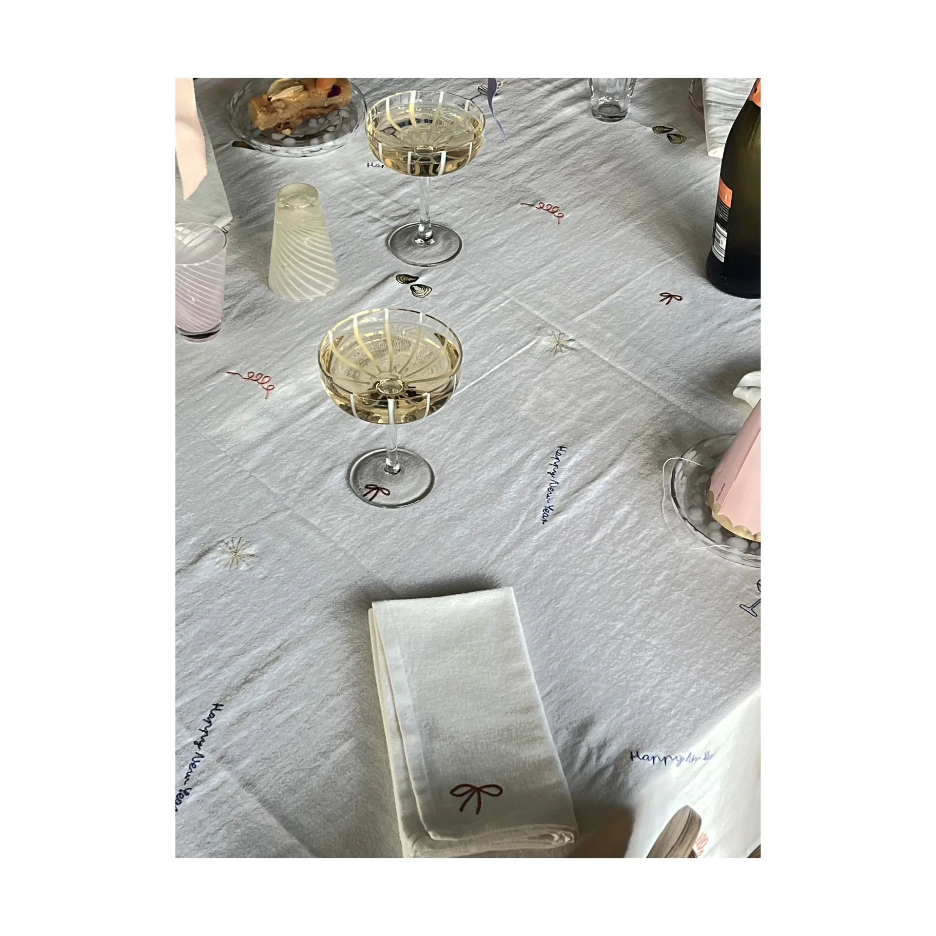 Serviette en coton New Year 45x45 cm lot de 4, Blanc cassé OYOY