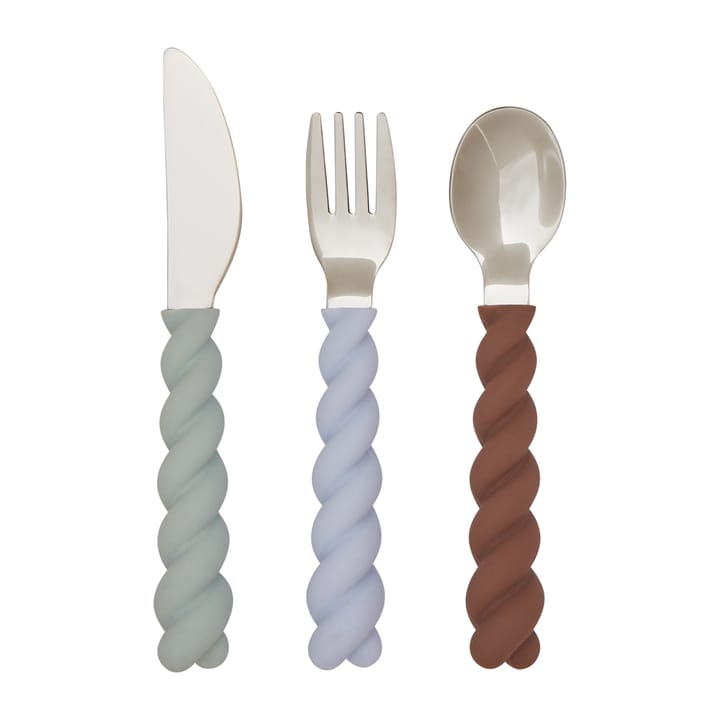 Set de couverts pour enfant Mellow, 3 pièces - PaleMint-Choko-IceBlue - OYOY