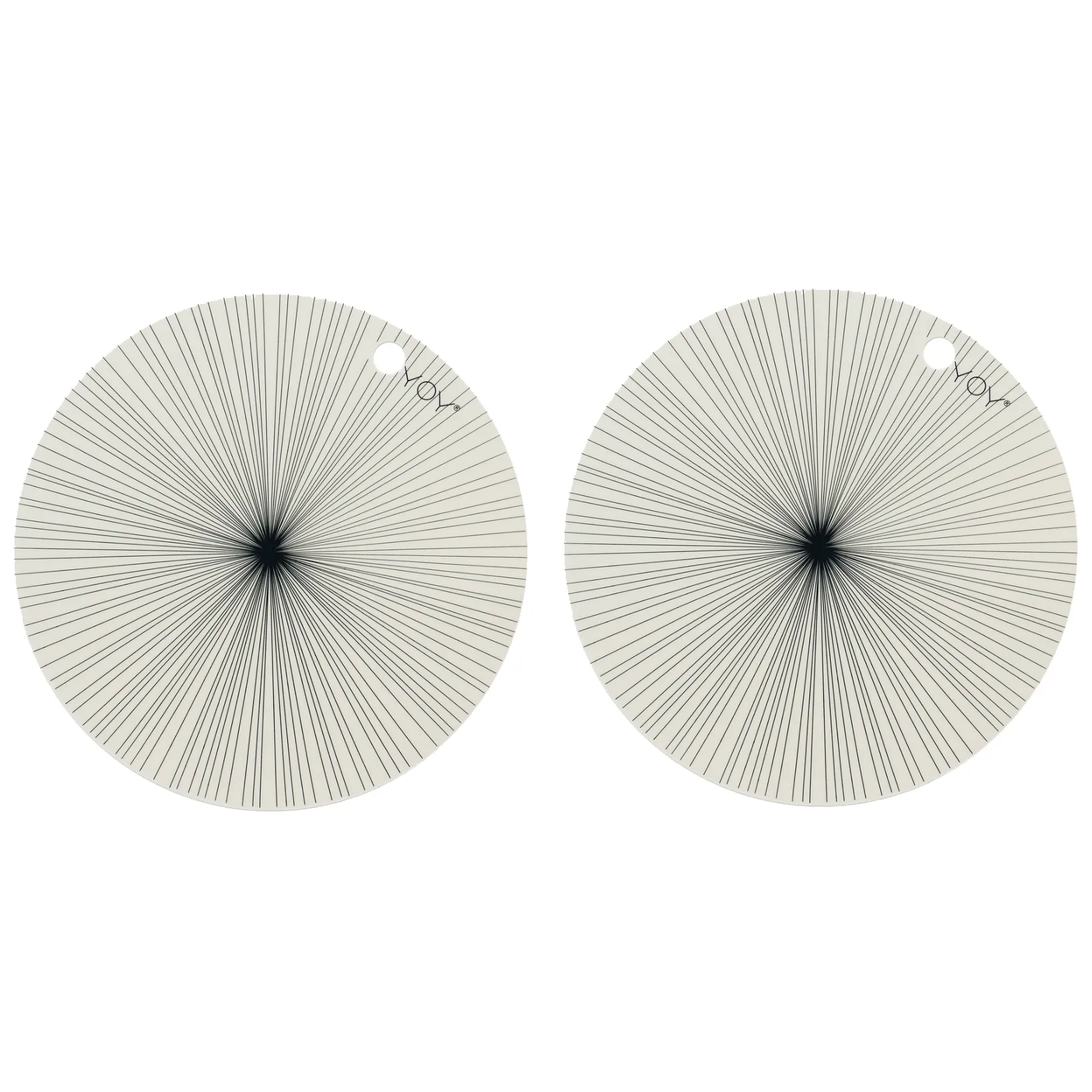 Set de table rond OYOY lot de 2, blanc, rayures noires OYOY