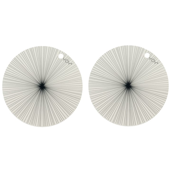 Set de table rond OYOY lot de 2, blanc, rayures noires OYOY