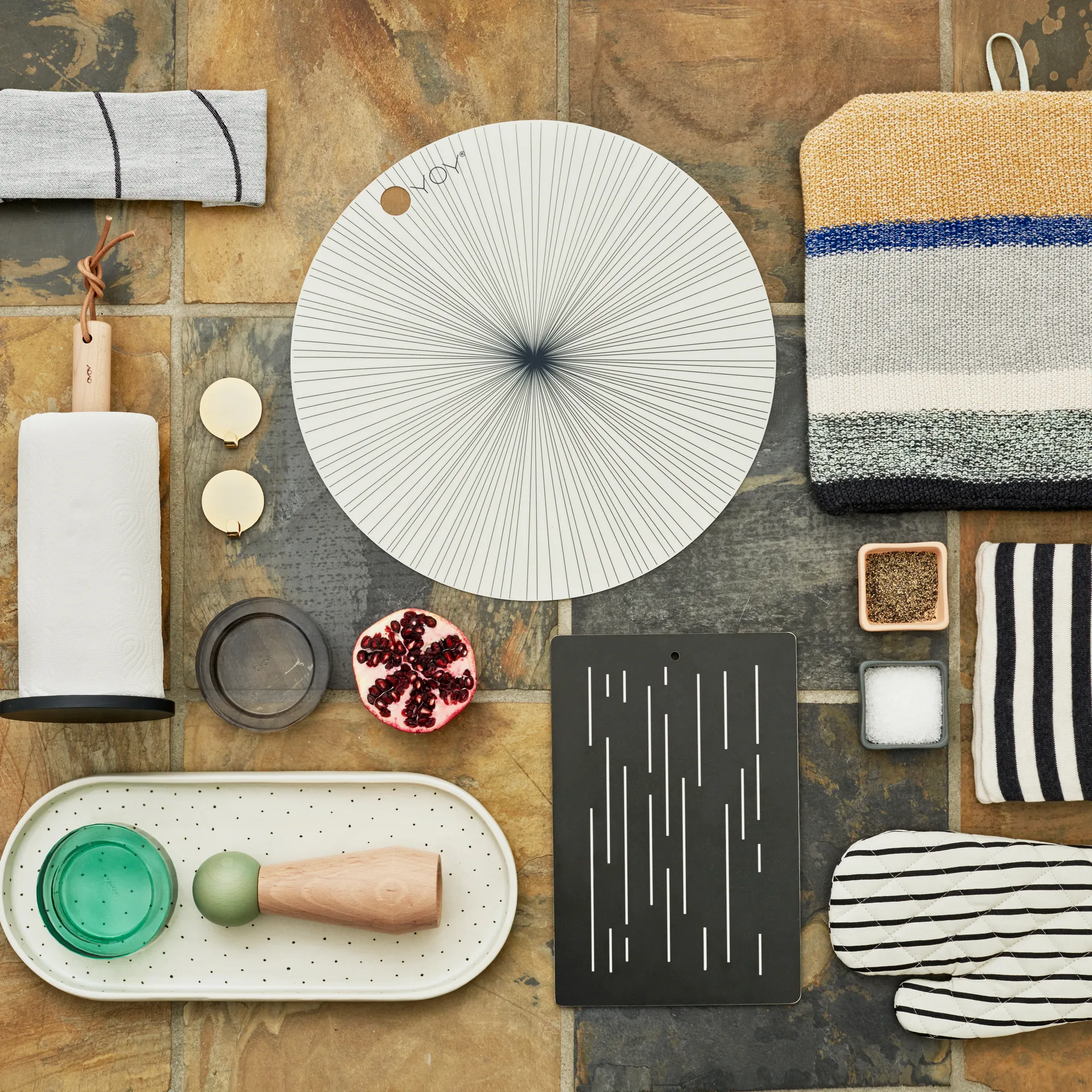 Set de table rond OYOY lot de 2, blanc, rayures noires OYOY