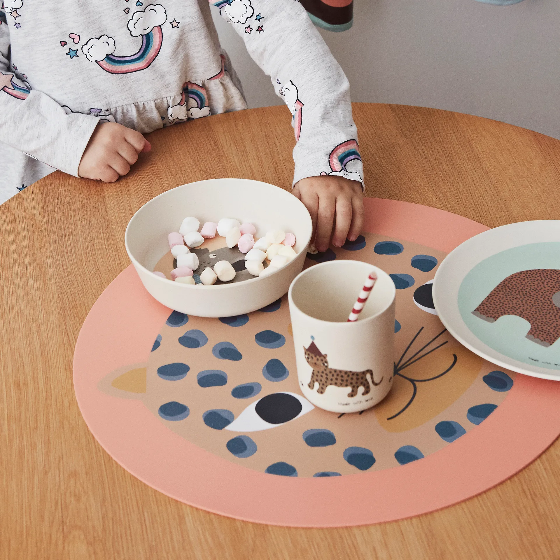 Set de table Snow leopard, Corail OYOY
