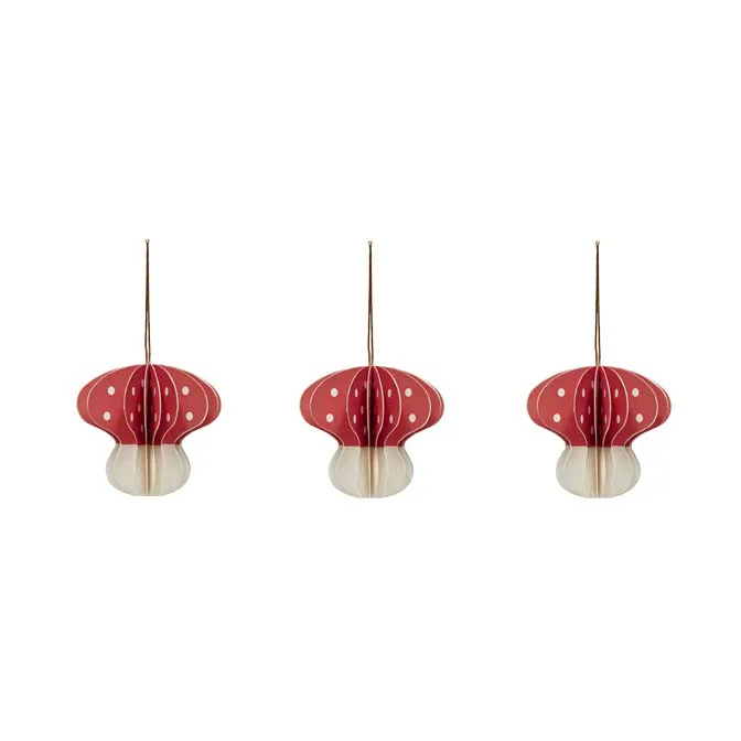 Suspensions de décoration Christmas Mushroom, lot de 3, Rouge-blanc OYOY