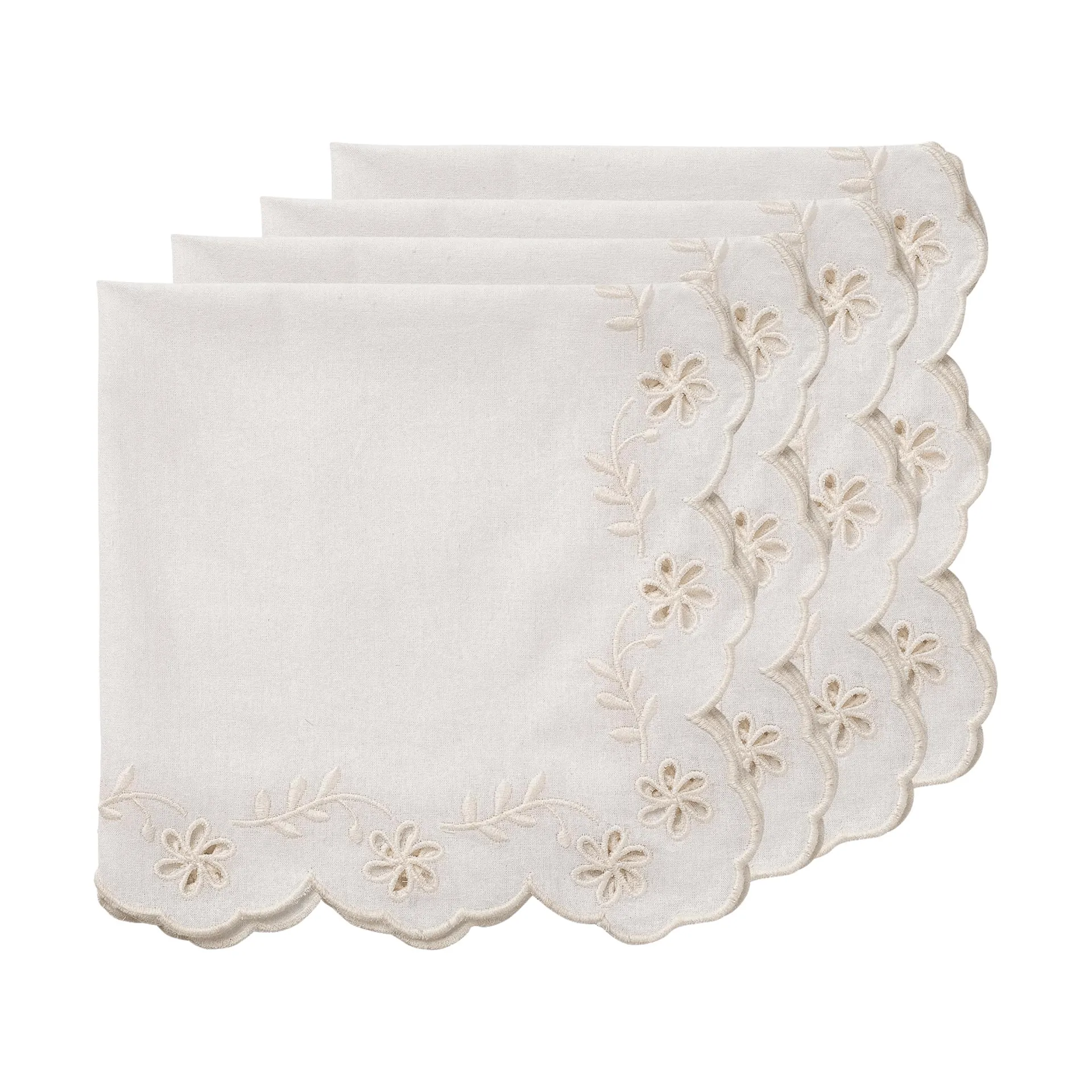 Lace serviette en coton, Offwhite, lot de 4, 45x45 cm Pick a Poppy