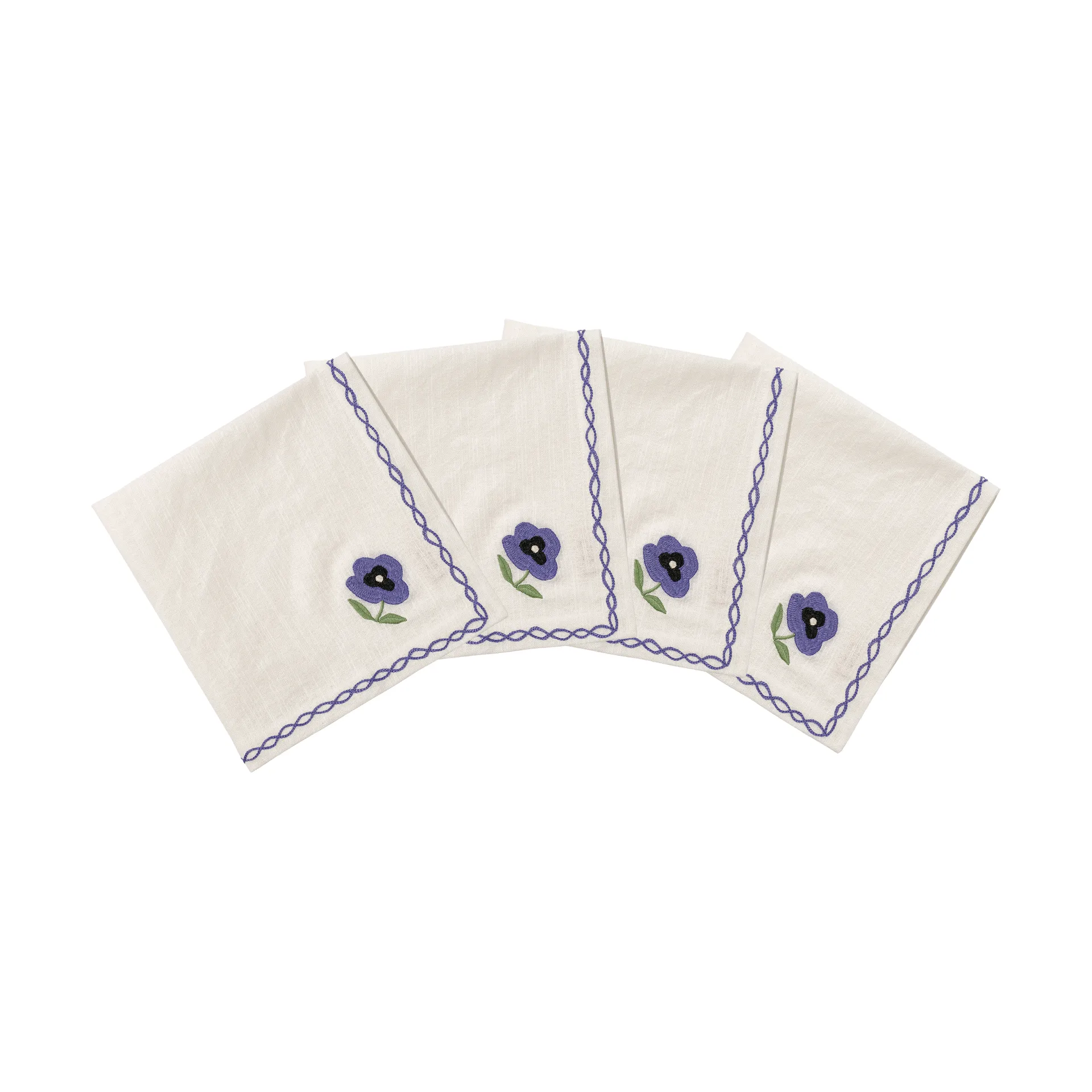 Madelen Möllard Pansy serviette en coton, Blue, lot de 4, 45x45 cm Pick a Poppy
