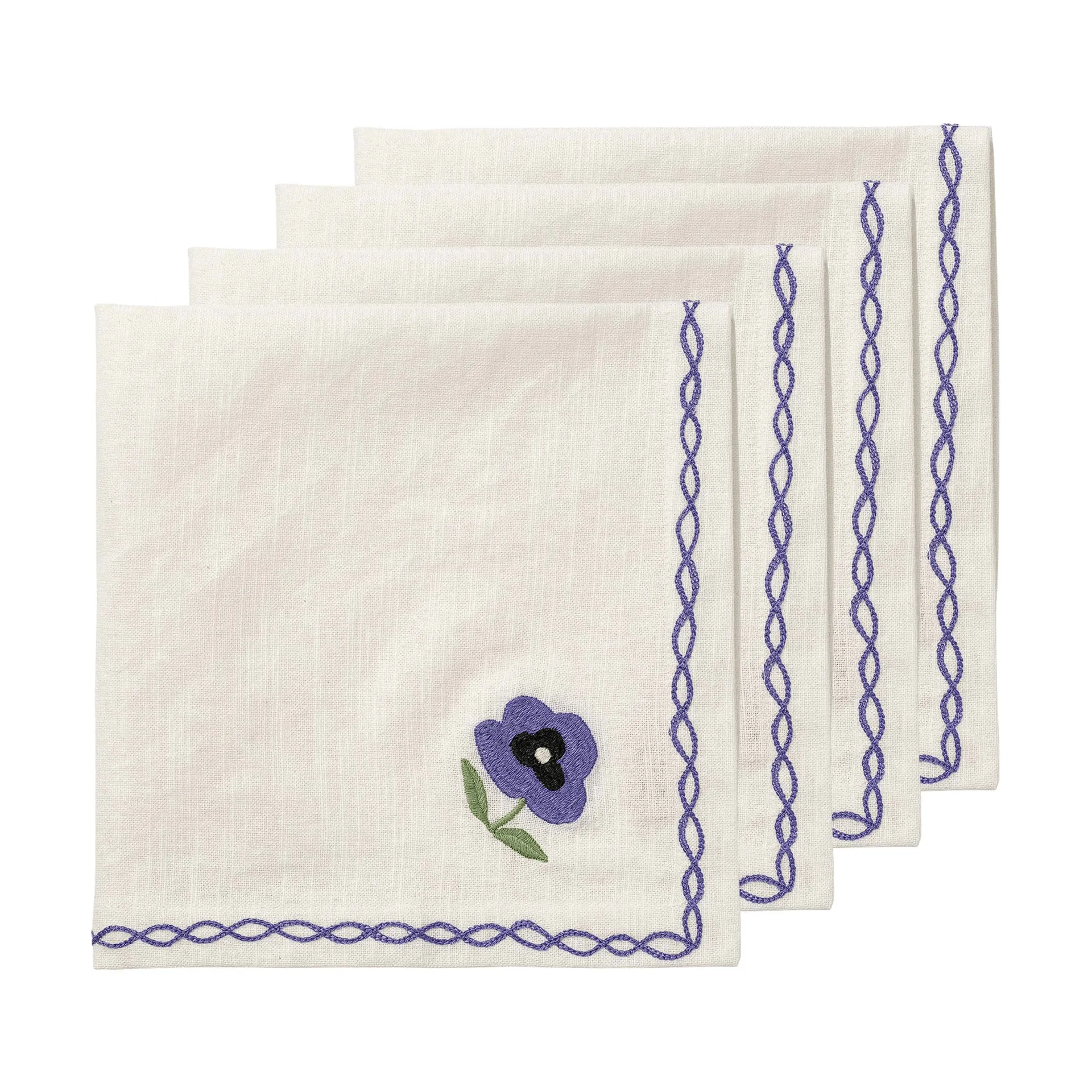 Madelen Möllard Pansy serviette en coton, Blue, lot de 4, 45x45 cm Pick a Poppy