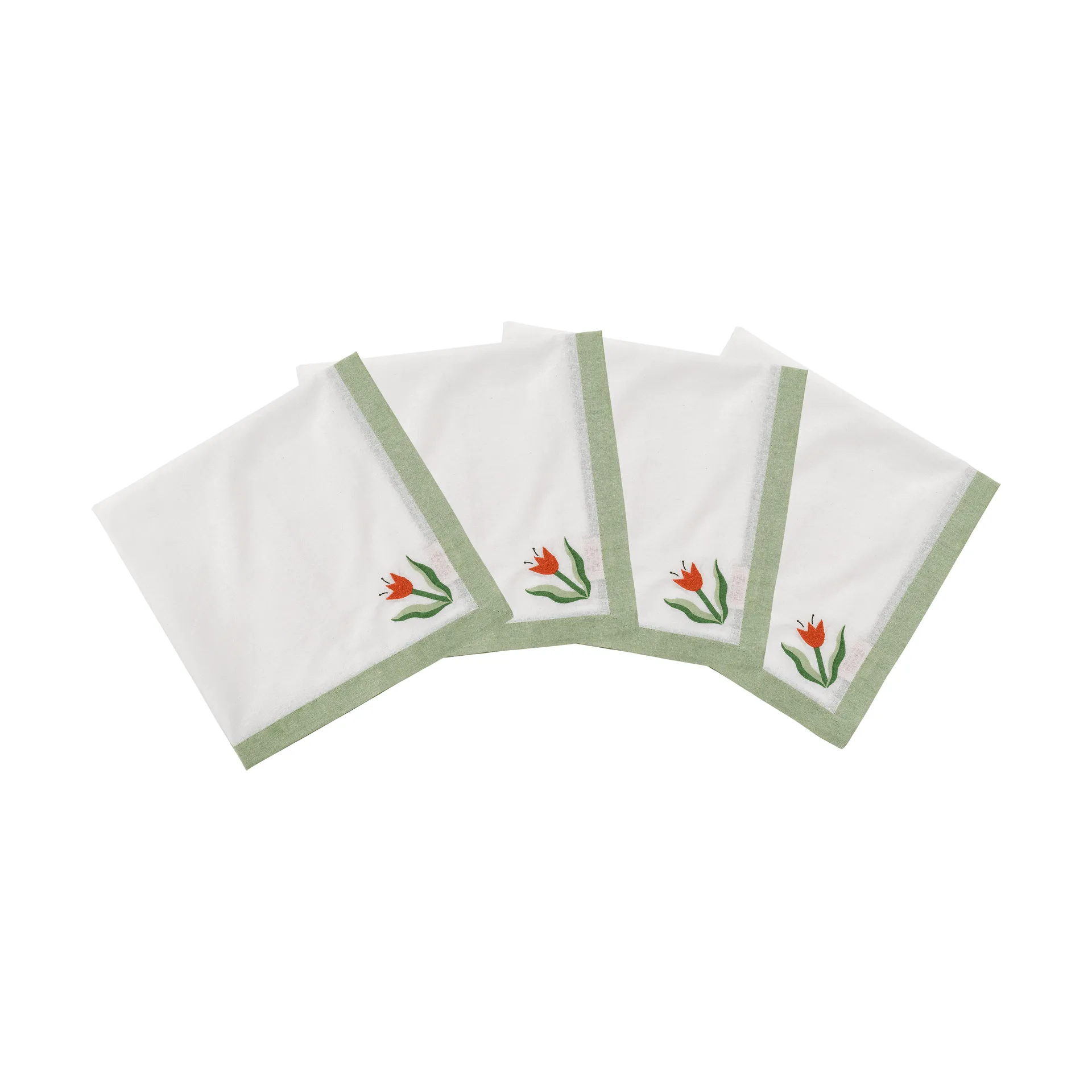 Madelen Möllard Tulip serviette en coton, vert clair, lot de 4, 45x45 cm Pick a Poppy