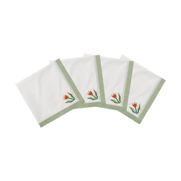 Madelen Möllard Tulip serviette en coton - vert clair, lot de 4, 45x45 cm - Pick a Poppy