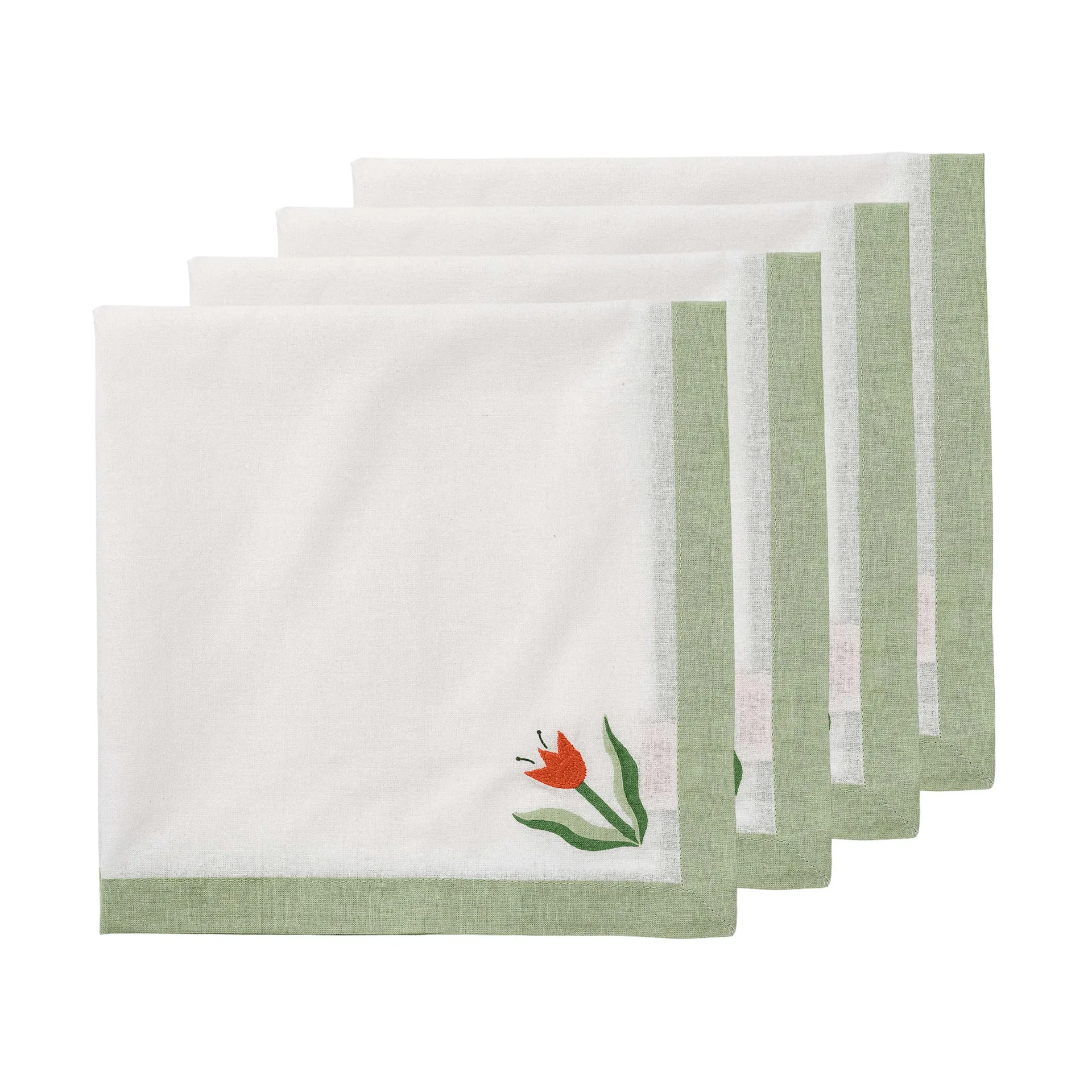Madelen Möllard Tulip serviette en coton, vert clair, lot de 4, 45x45 cm Pick a Poppy