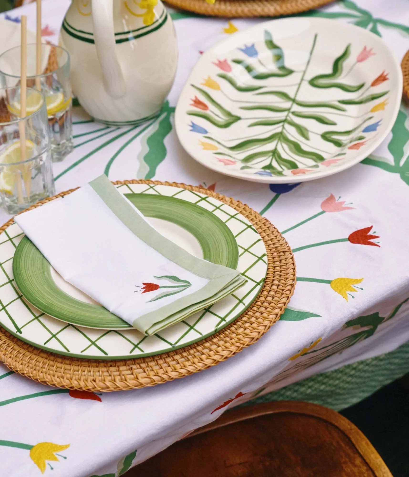 Madelen Möllard Tulip serviette en coton, vert clair, lot de 4, 45x45 cm Pick a Poppy