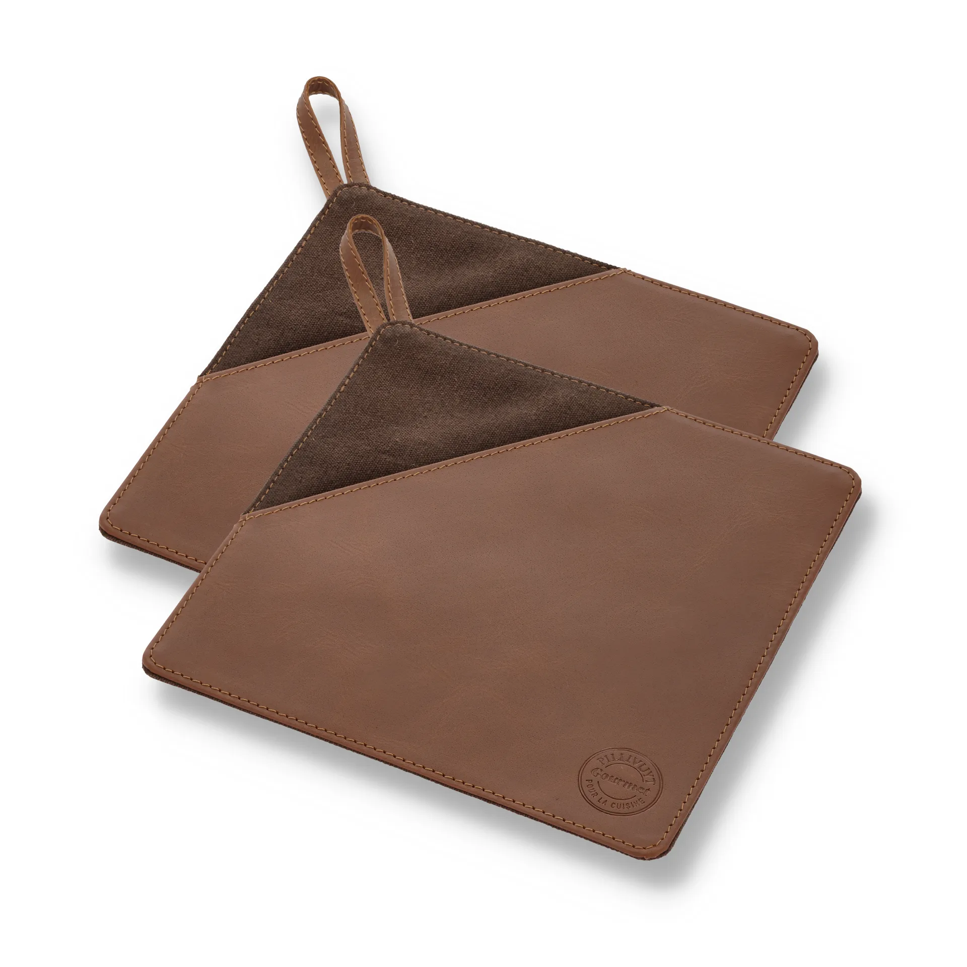 Manique Pillivuyt Gourmet 20,5x20,5 cm, lot de 2, Cuir marron Pillivuyt