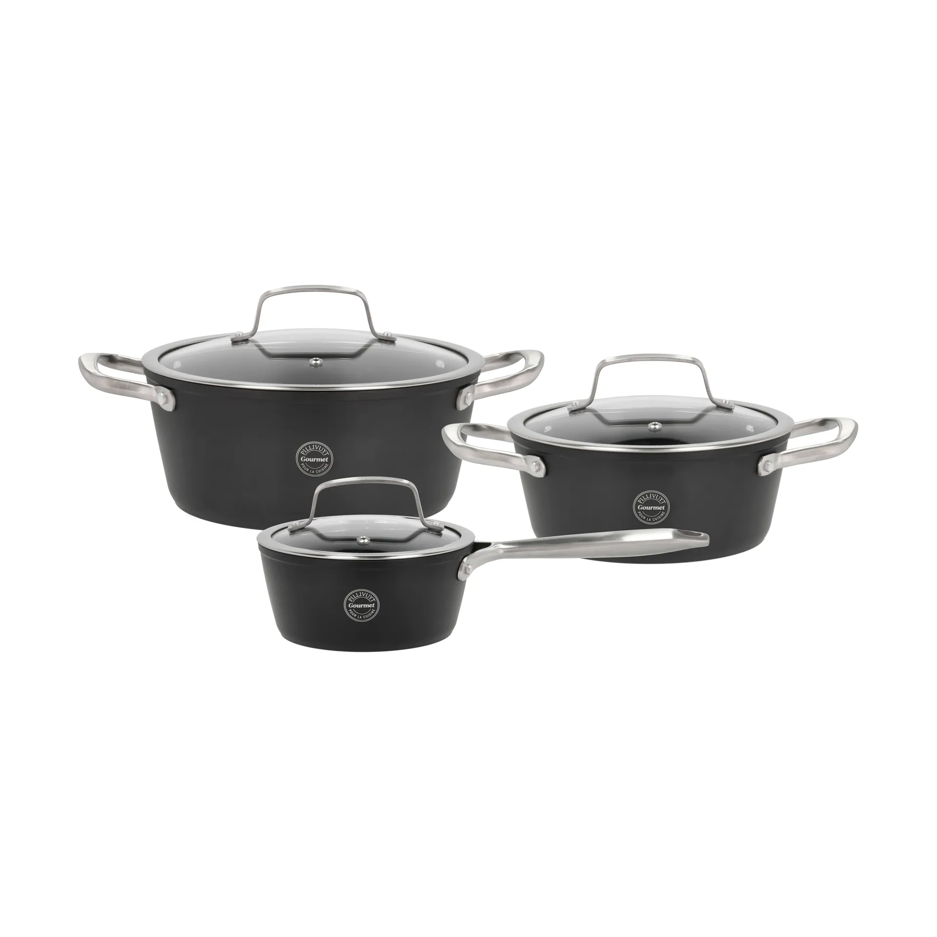 Set de casseroles avec couvercle en verre Travo 6 Pièces, Noir-aluminium Pillivuyt