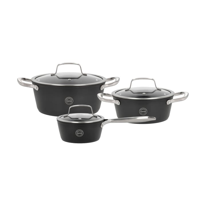 Set de casseroles avec couvercle en verre Travo 6 Pièces - Noir-aluminium - Pillivuyt