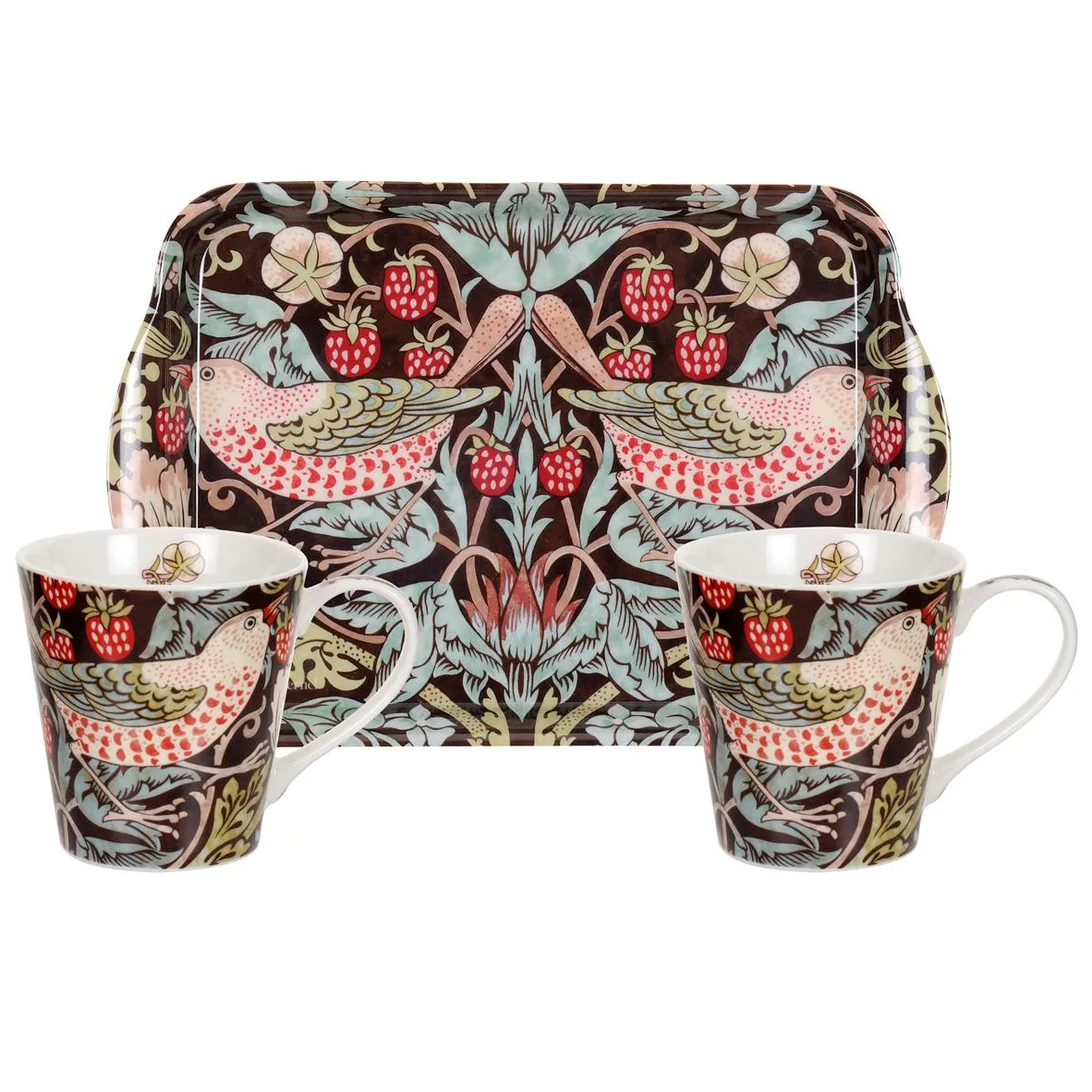 Ensemble tasse et plateau Strawberry Thief, Brun Pimpernel